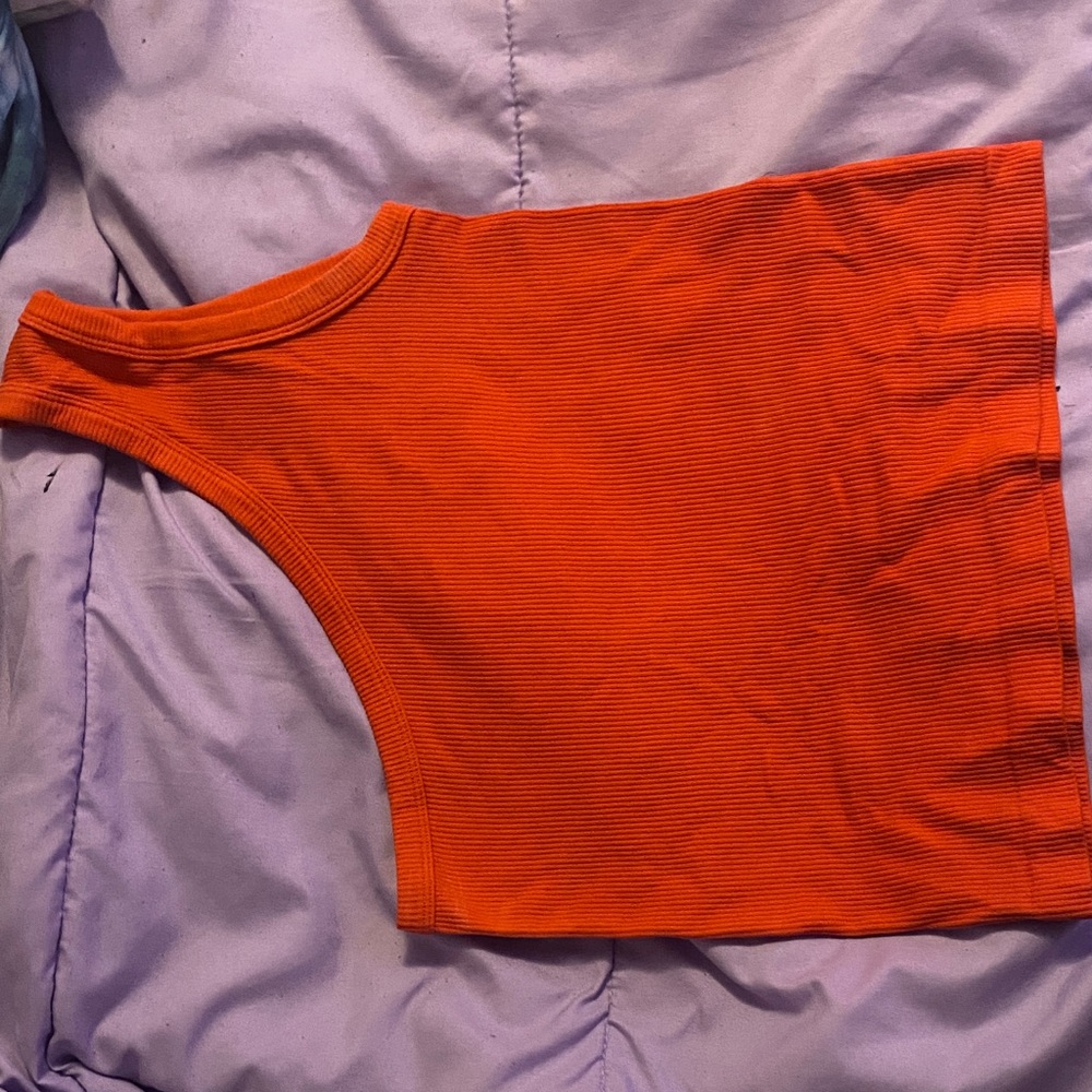 Orange One-Shoulder Ribbed Top